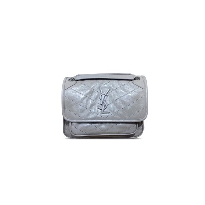 YSL NIKI BABY CHAIN BAG IN CRINKLED VINTAGE LEATHER 633160 (21*16*7.5cm)